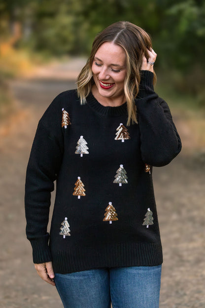 Michelle Mae Holly Jolly Sweater - Gold + Silver Trees