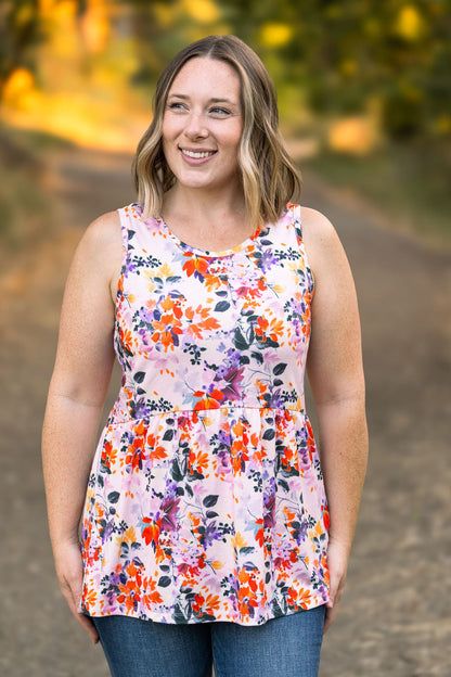 Michelle Mae Renee Ruffle Tank - Fall Floral Leaves