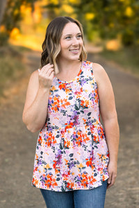 Michelle Mae Renee Ruffle Tank - Fall Floral Leaves