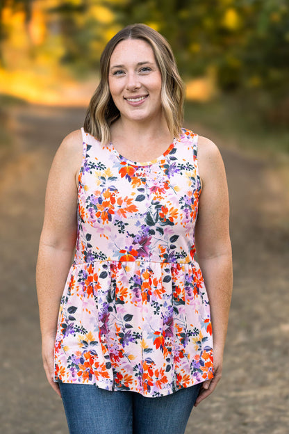 Michelle Mae Renee Ruffle Tank - Fall Floral Leaves