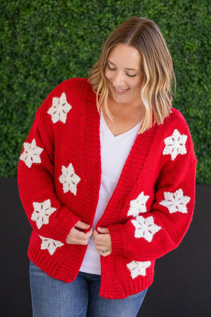 Michelle Mae Snowflake Cardigan - Red