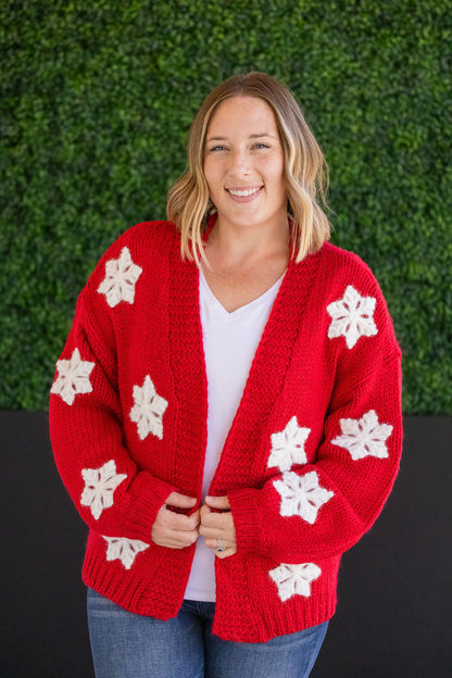 Michelle Mae Snowflake Cardigan - Red