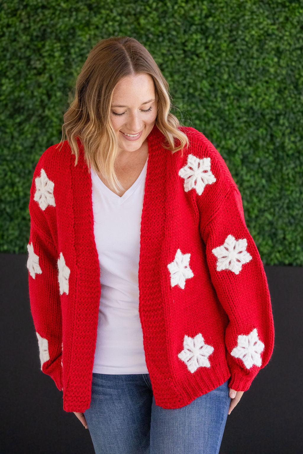 Michelle Mae Snowflake Cardigan - Red