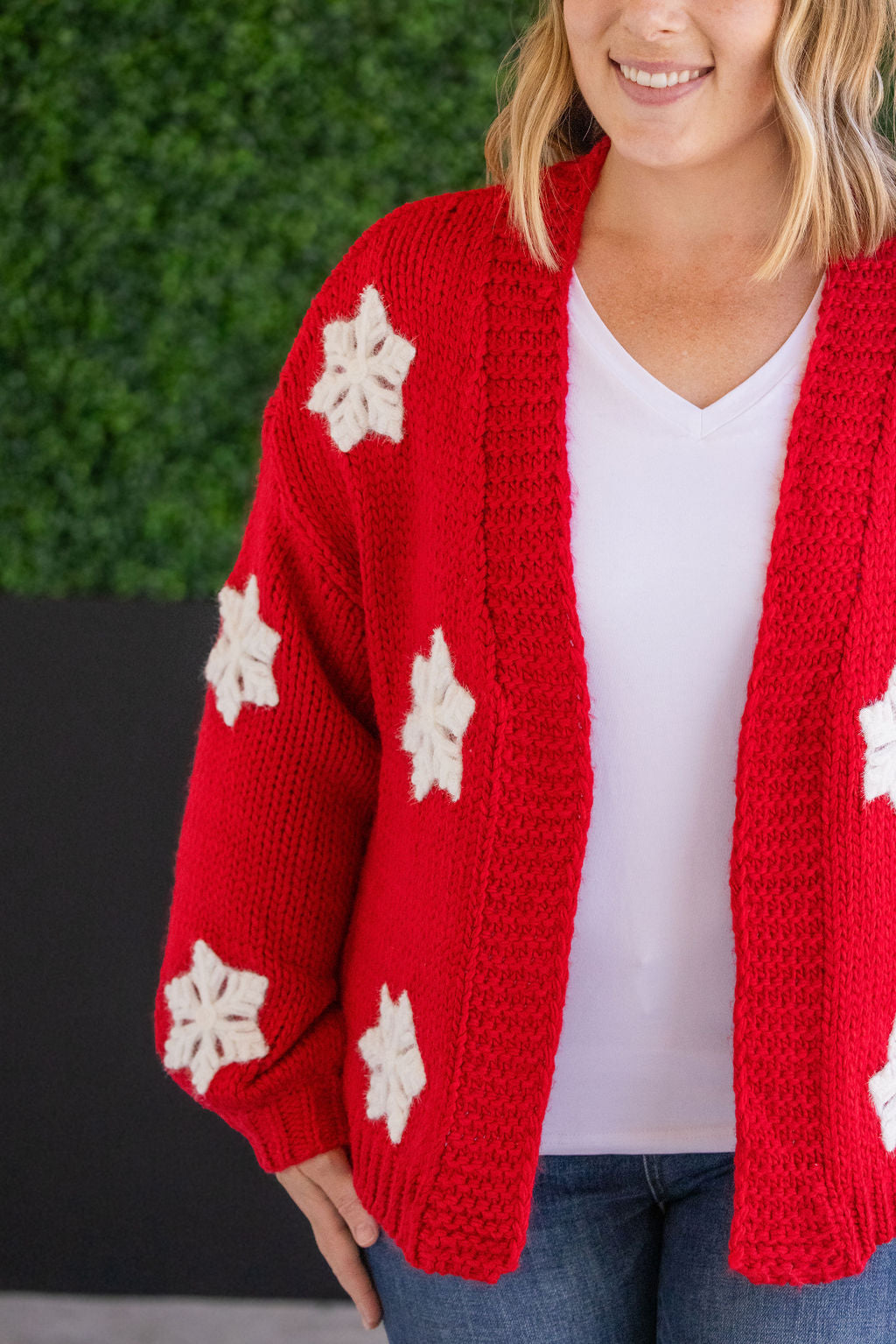 Michelle Mae Snowflake Cardigan - Red