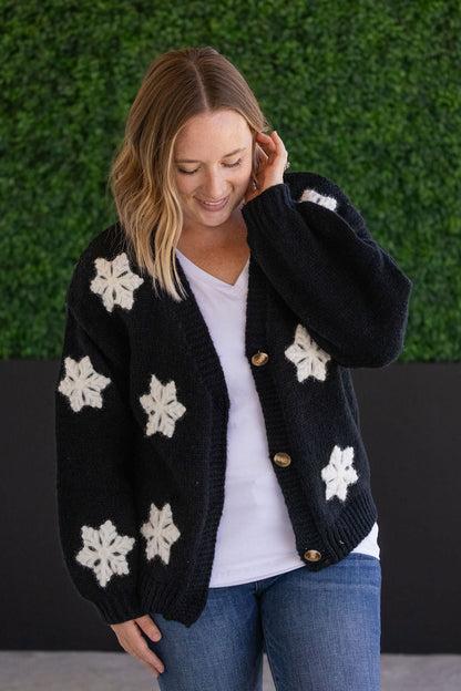 Michelle Mae Snowflake Cardigan - Black