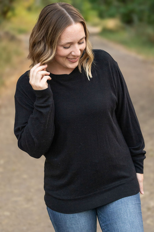 Michelle Mae Corrine Ribbed Pullover Top - Black