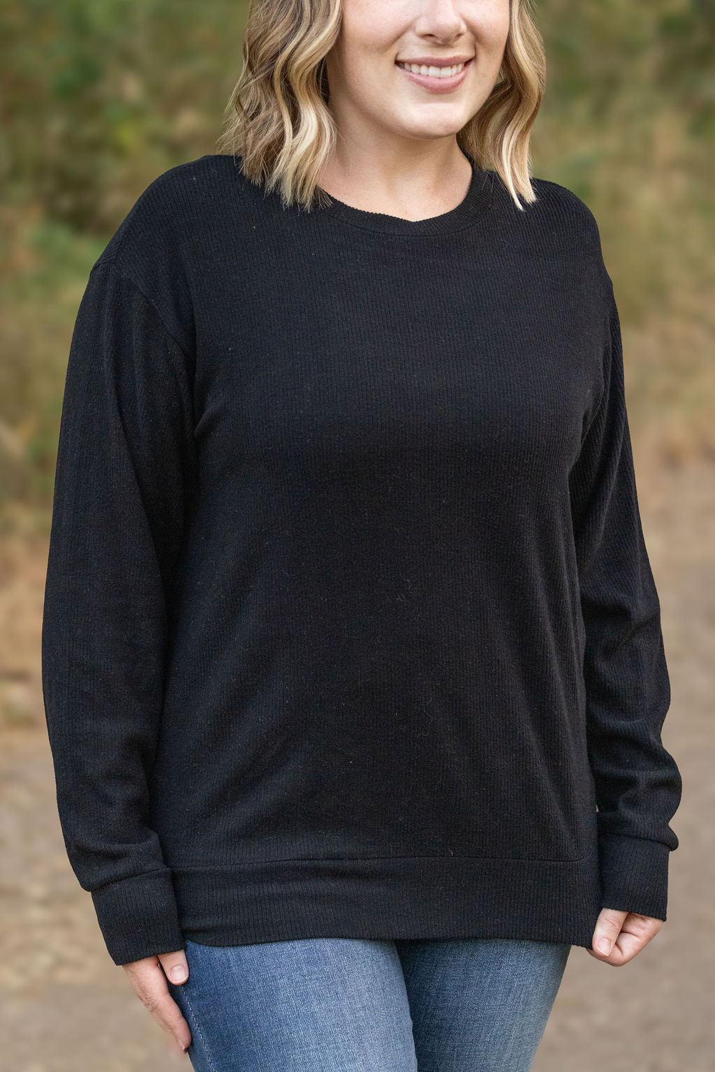 Michelle Mae Corrine Ribbed Pullover Top - Black