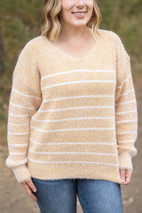 Michelle Mae Cozy Striped Sweater - Mustard