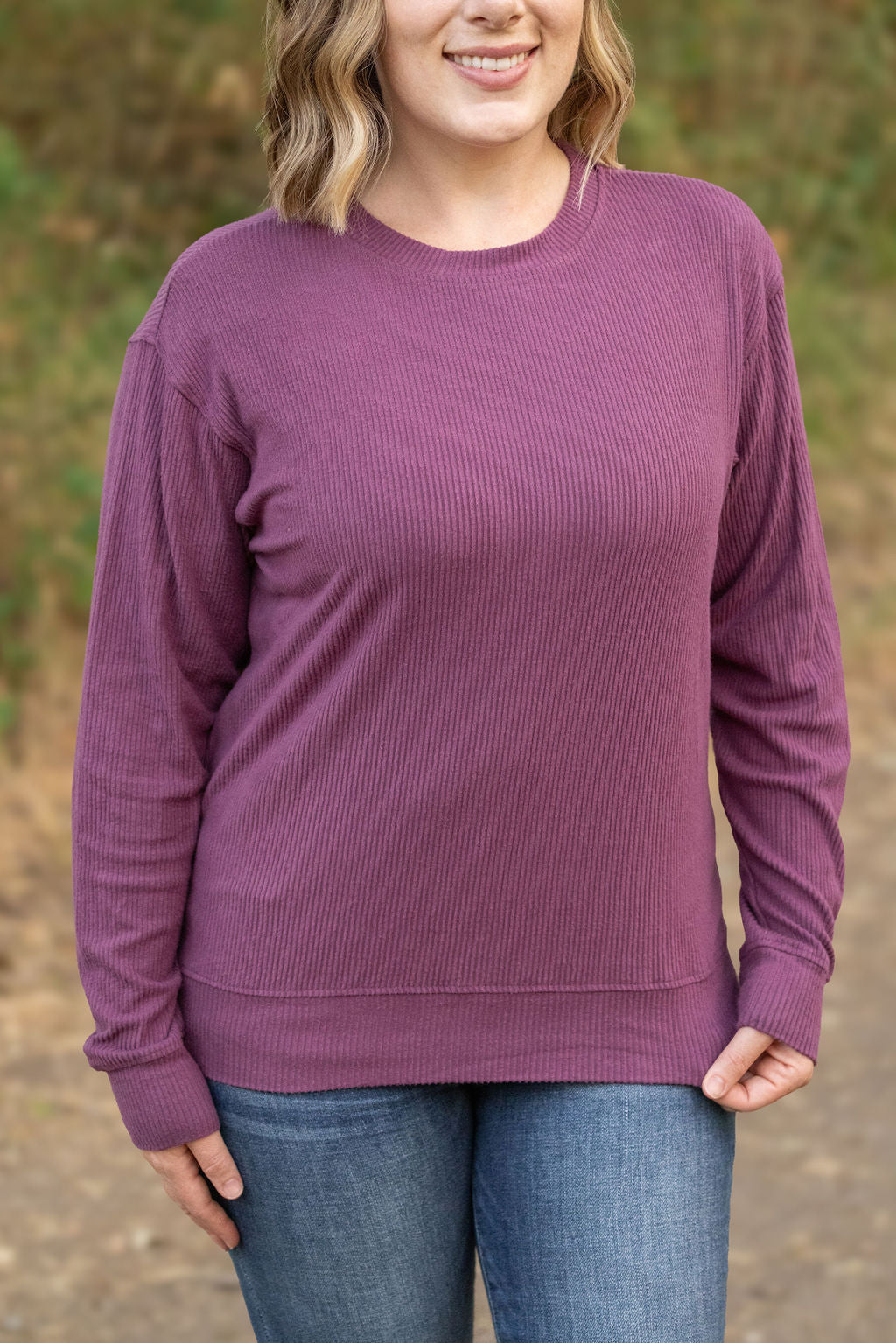 Michelle Mae Corrine Ribbed Pullover Top - Plum