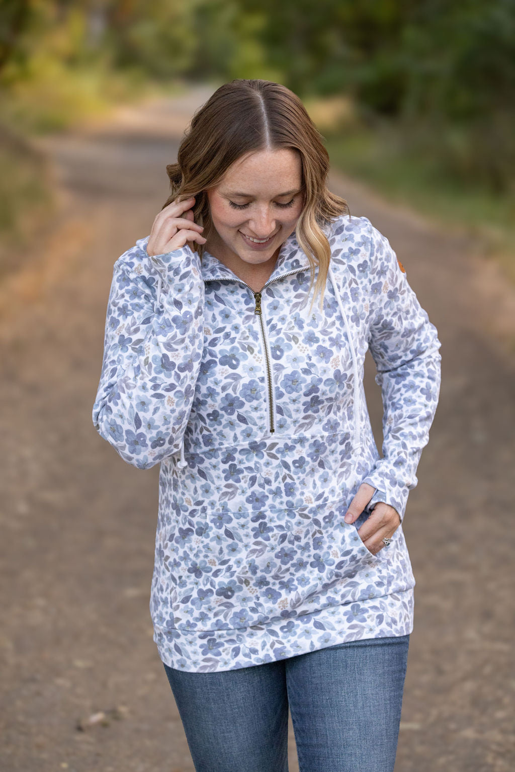 Michelle Mae HalfZip Hoodie - Blue Floral