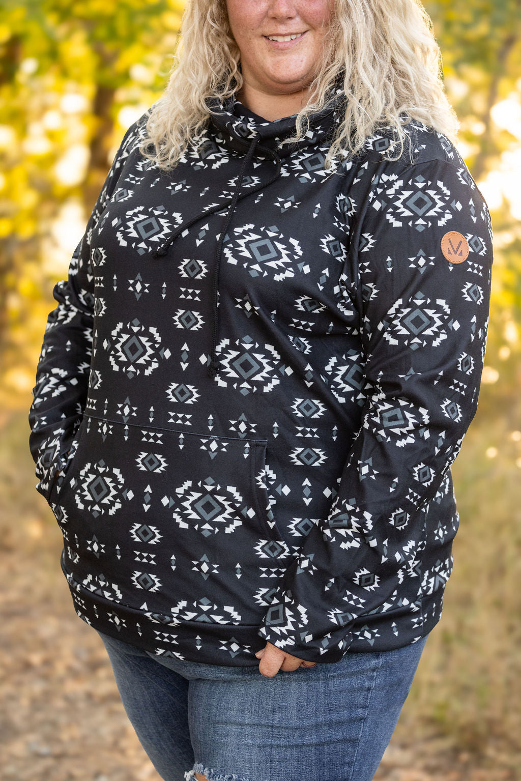 Michelle Mae Soft Funnel Neck - Black Geometric