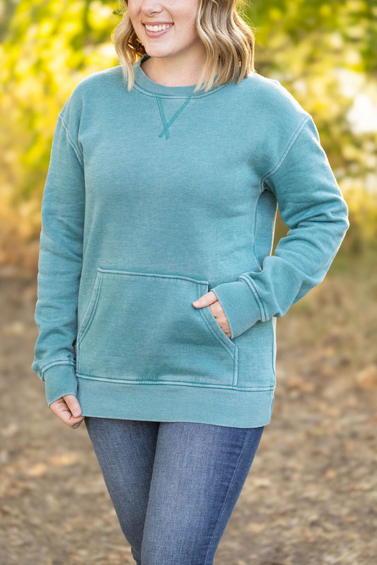 Michelle Mae Vintage Wash Pocket Pullover - Teal