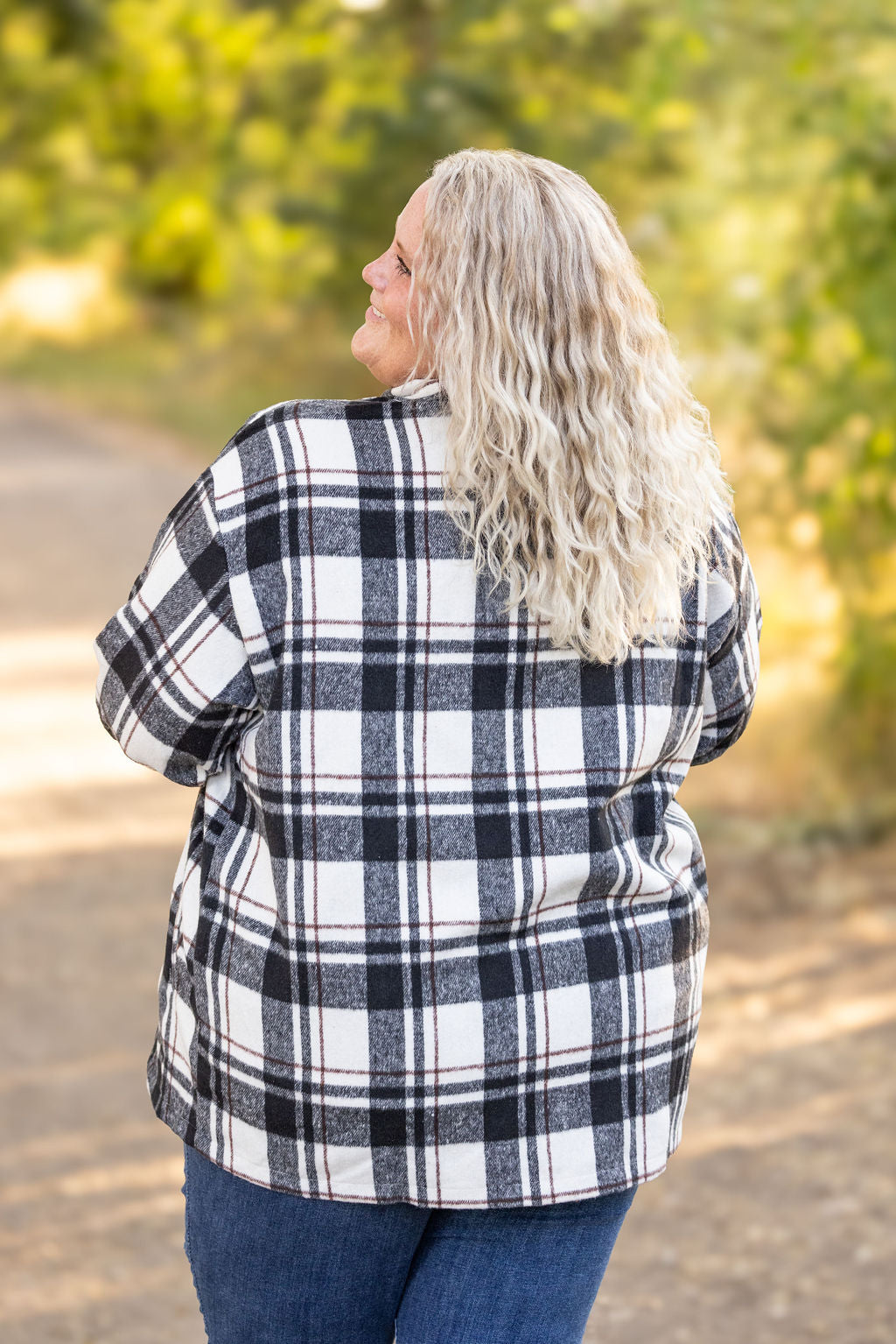 Michelle Mae Norah Plaid Shacket - Ivory and Black