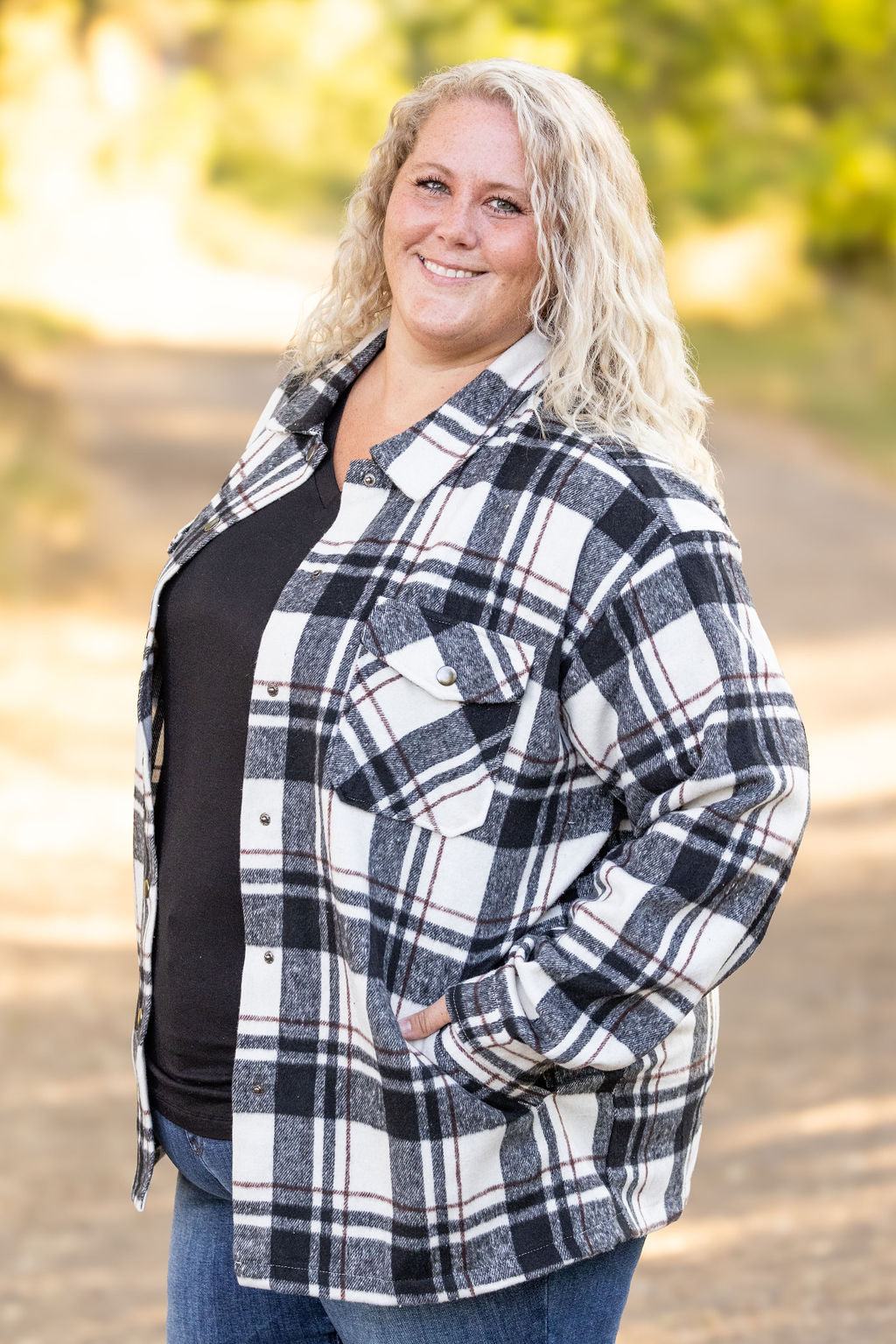 Michelle Mae Norah Plaid Shacket - Ivory and Black