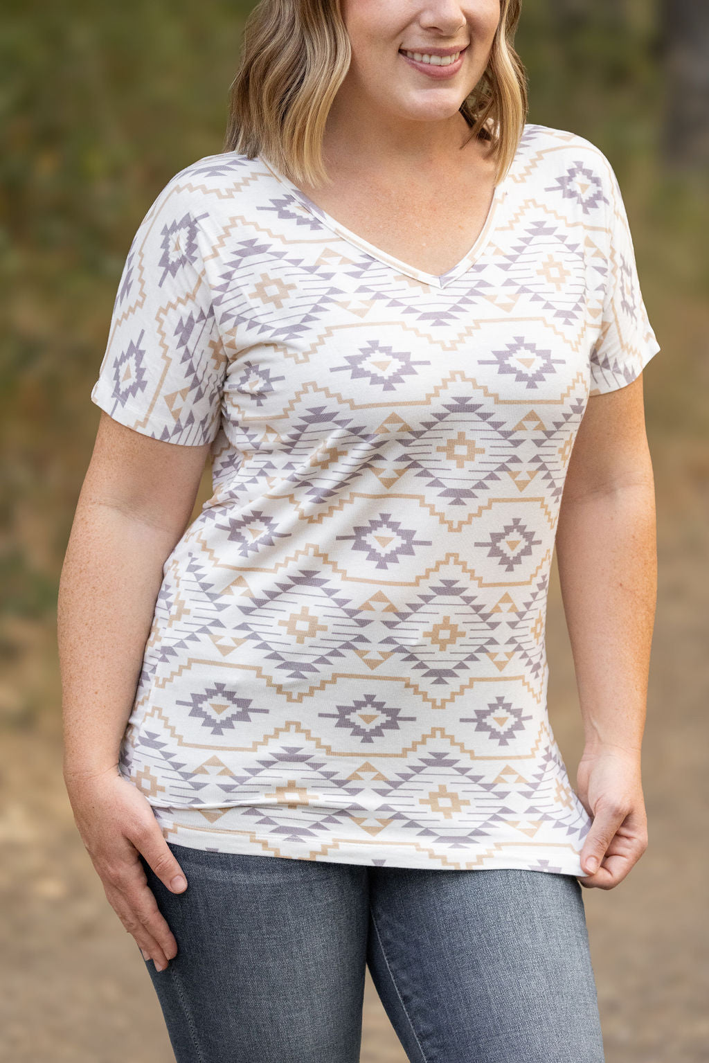 Michelle Mae Chloe Cozy Tee - Purple and White Geometric