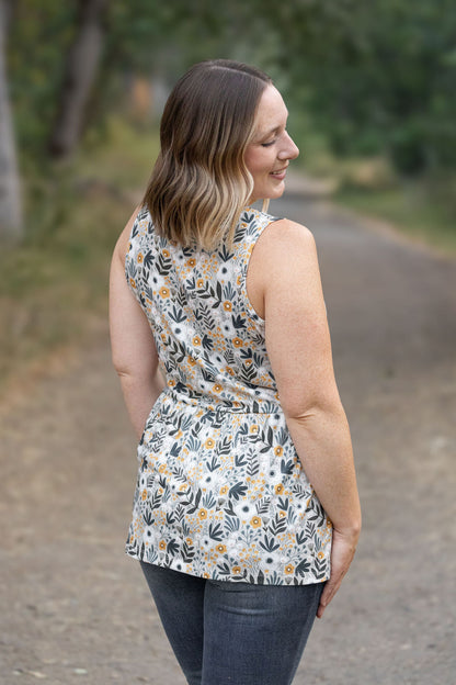 Michelle Mae Renee Ruffle Tank - Boho Olive Floral