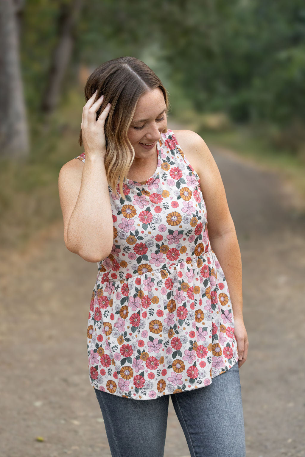 Michelle Mae Renee Ruffle Tank - Fall Boho Floral