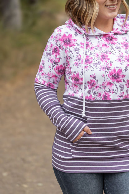 Michelle Mae Hailey Pullover Hoodie - Pink Floral and Stripes