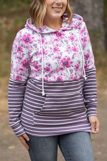 Michelle Mae Hailey Pullover Hoodie - Pink Floral and Stripes