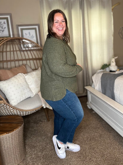 Urban Flux Scooped Hi-Low Long Pullover in Olive