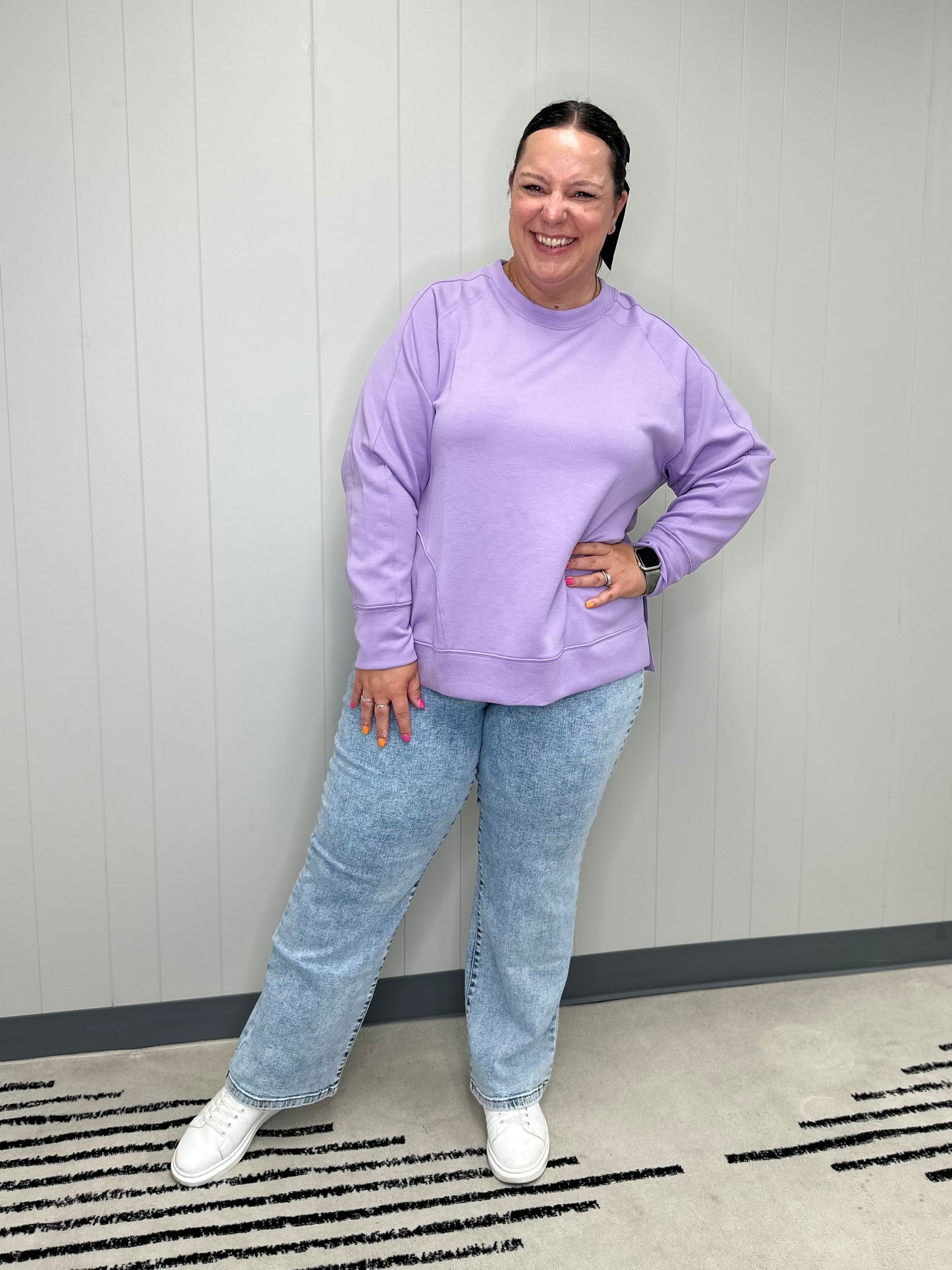 It's The Little Things Relaxed Scuba Pullover in Lavender