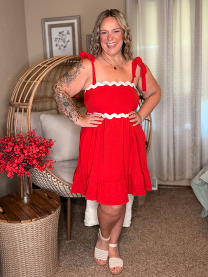 Acting Brand New Contrast Trim Crinkle Woven Dress