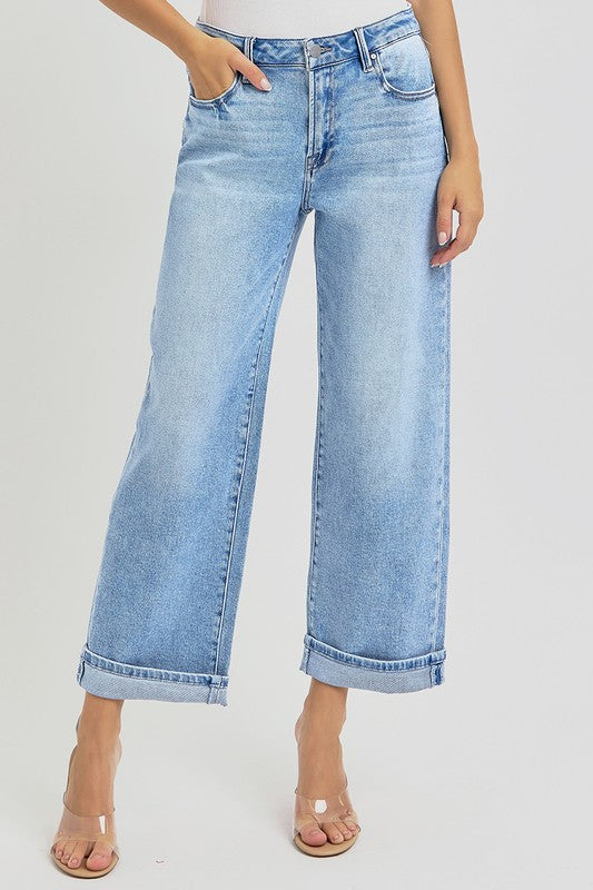 Trendsetter Cuffed Ankle Wide-Leg Jeans