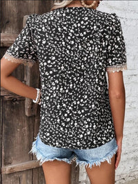 PREORDER: Full Size Printed V-Neck Short Sleeve Blouse