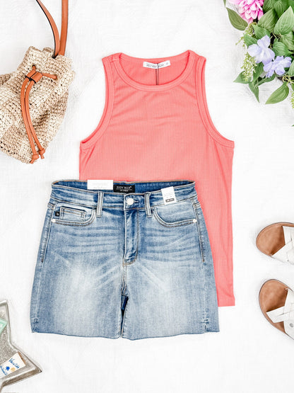 Michelle Mae Tara Ribbed Tank - Coral