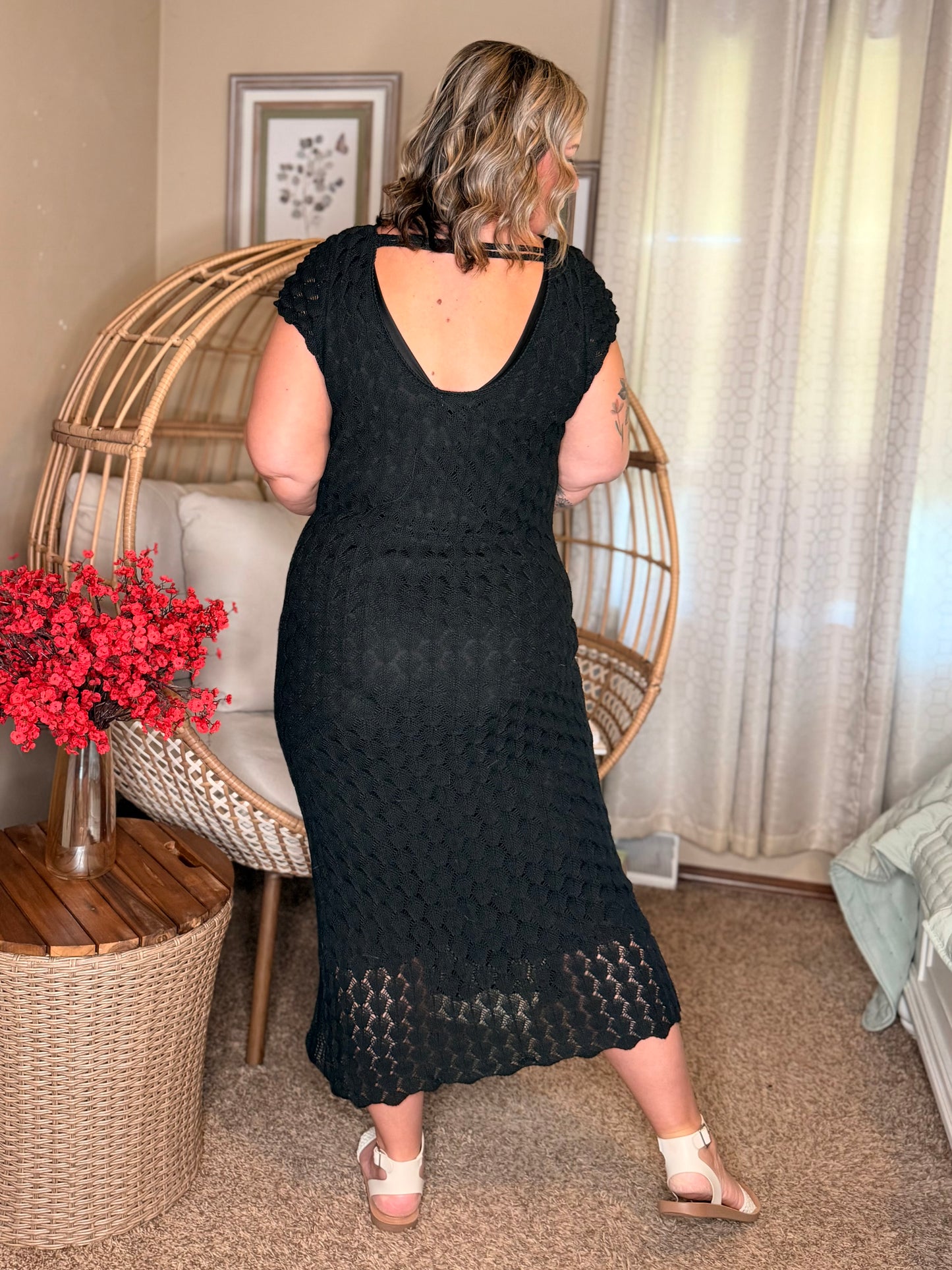 On the Town Lace Scoop Neck Dress in Black