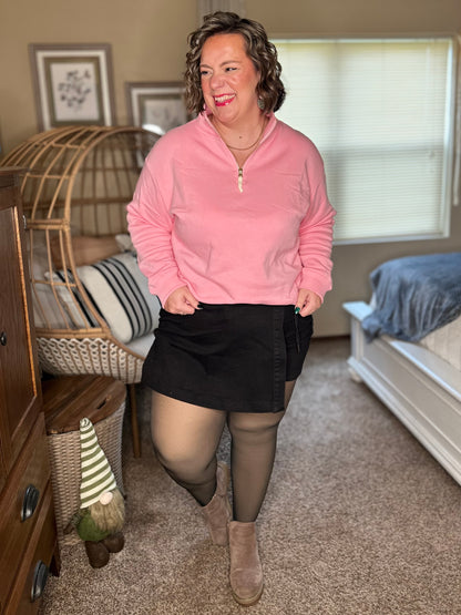 Sweater Weather Half Zip High Neck Pullover in Dark Pink