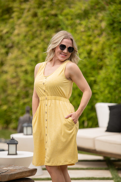 Michelle Mae Beverly Button Dress - Yellow