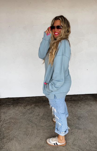 SPRING MOCK NECK POCKET PULLOVER