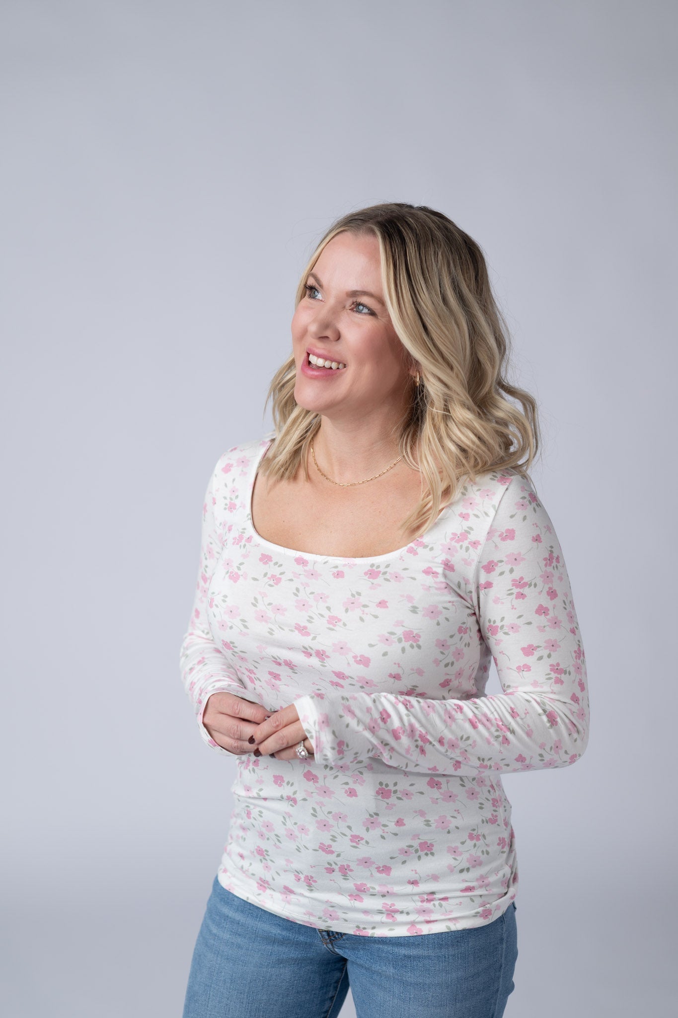 Michelle Mae Alyssa Long Sleeve Top - Pretty in Pink Floral