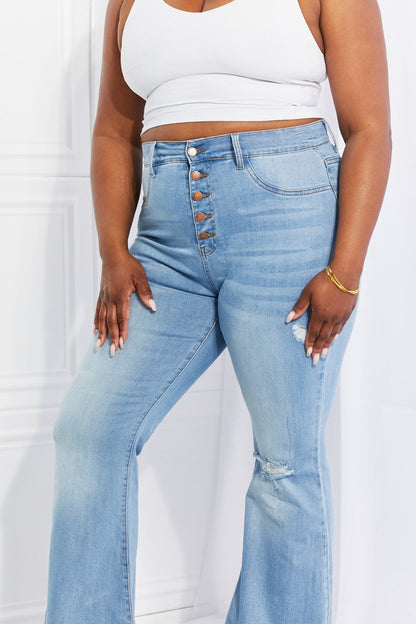 Women's Jess Button Flare Light Blue Jeans Regular