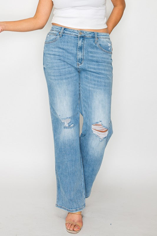 Distressed Darling High Rise Straight Jeans