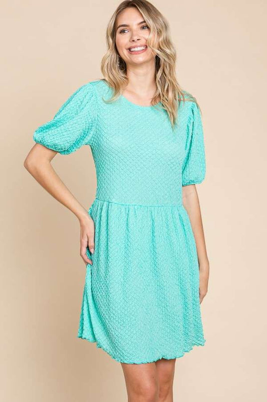 Blue Bird Puff Sleeve Dress