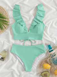 PREORDER- Ruffled V-Neck Sleeveless Two-Piece Swim Set