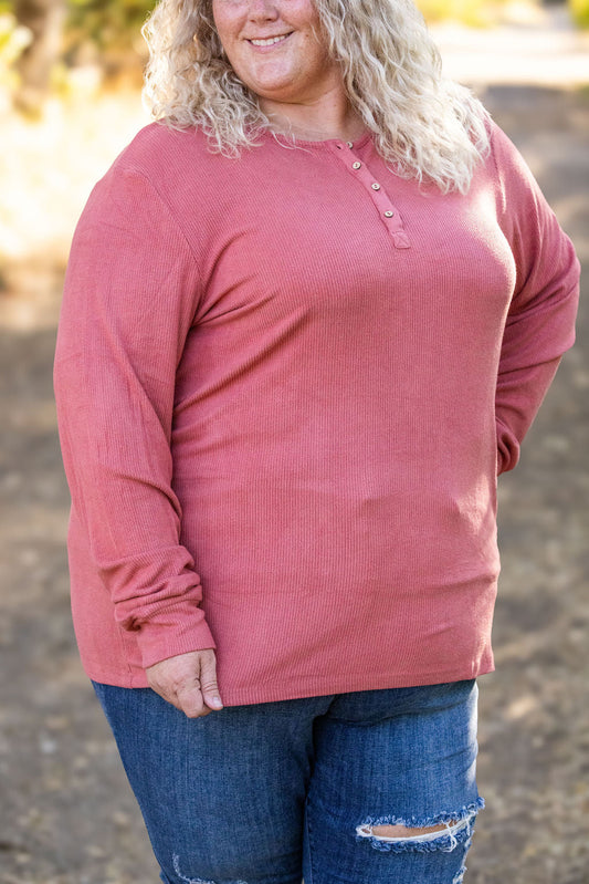 Michelle Mae Brielle Henley Ribbed Long Sleeve - Terra Cotta