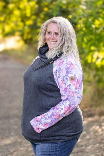 Michelle Mae Zoey ZipCowl - Charcoal and Fall Floral Leaves