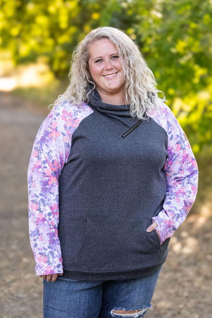 Michelle Mae Zoey ZipCowl - Charcoal and Fall Floral Leaves