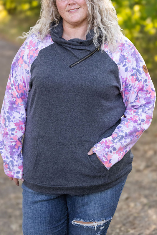 Michelle Mae Zoey ZipCowl - Charcoal and Fall Floral Leaves