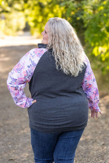 Michelle Mae Zoey ZipCowl - Charcoal and Fall Floral Leaves