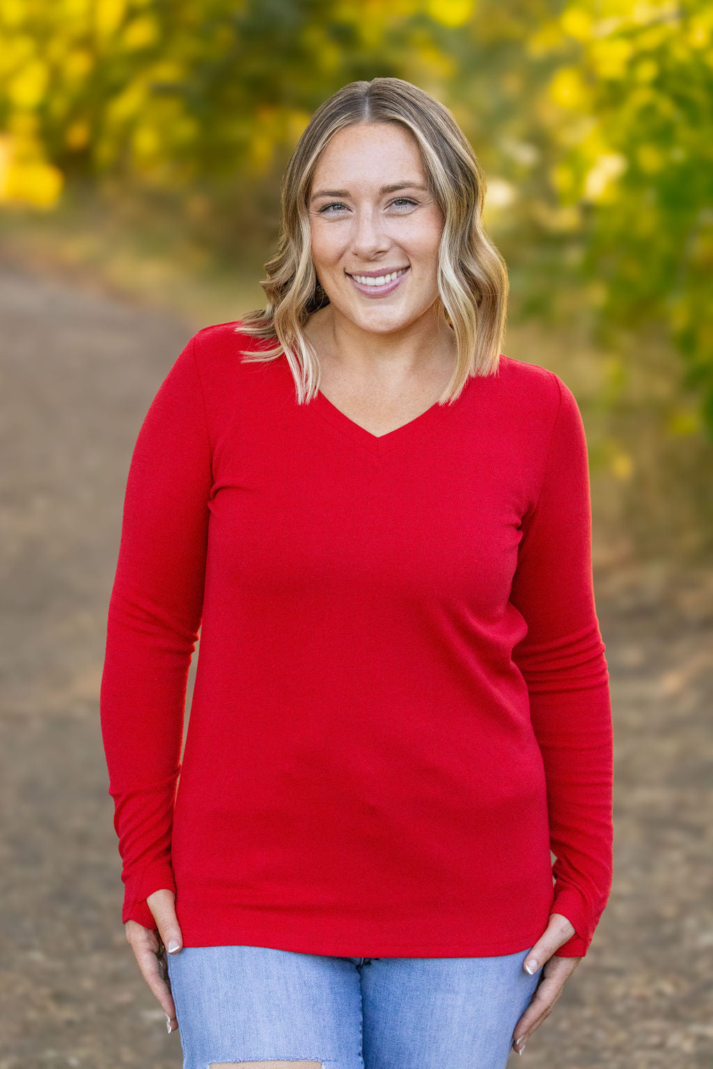 Michelle Mae Leah Long Sleeve Top - Red