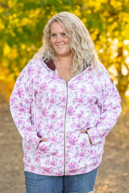 Michelle Mae Classic Fullzip Hoodie - Pink Floral and Burgundy