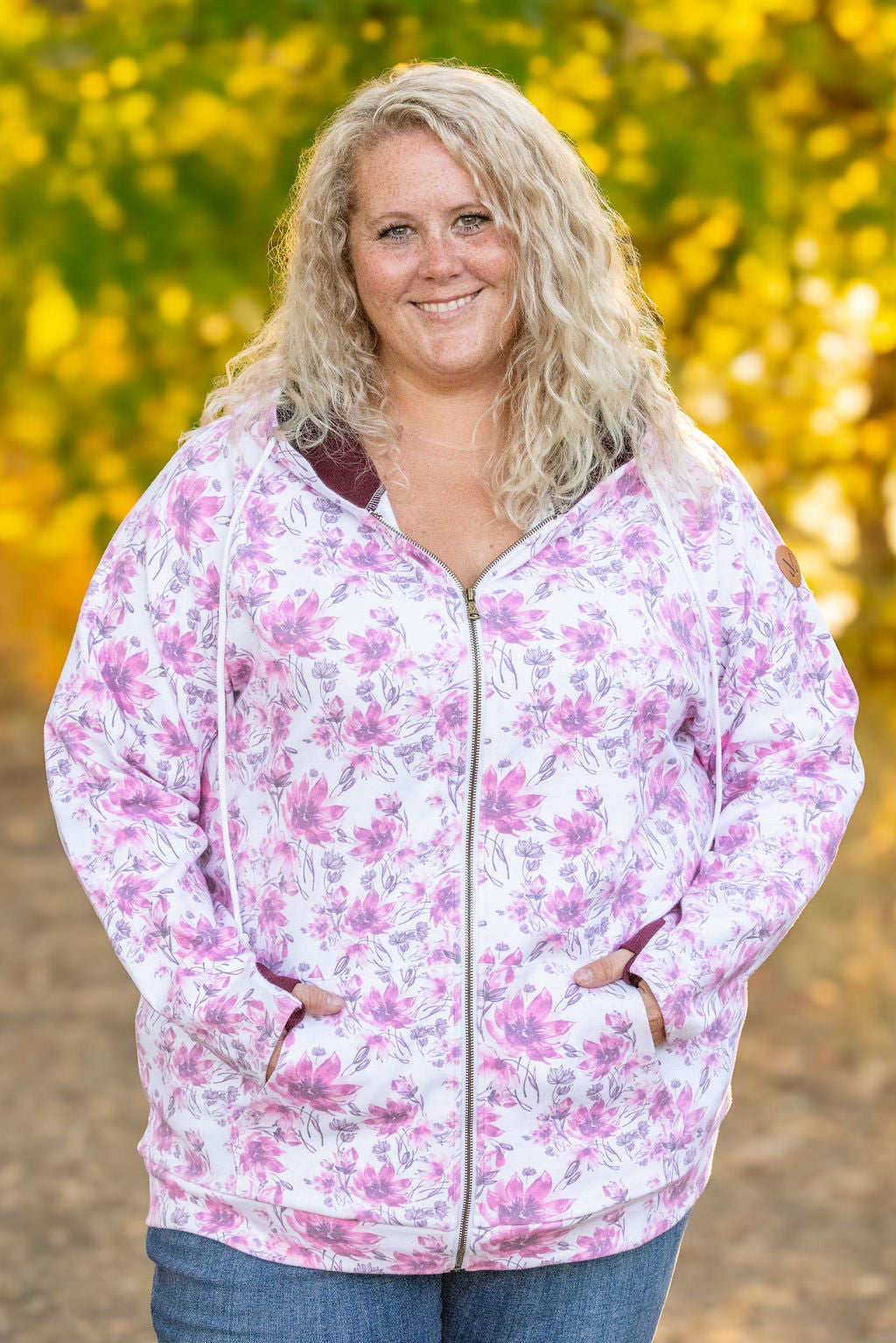 Michelle Mae Classic Fullzip Hoodie - Pink Floral and Burgundy