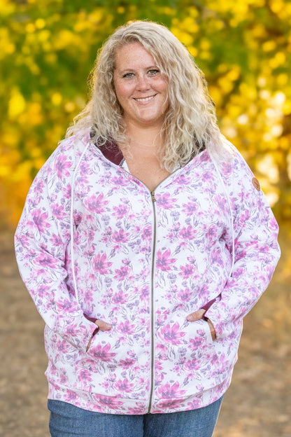 Michelle Mae Classic Fullzip Hoodie - Pink Floral and Burgundy