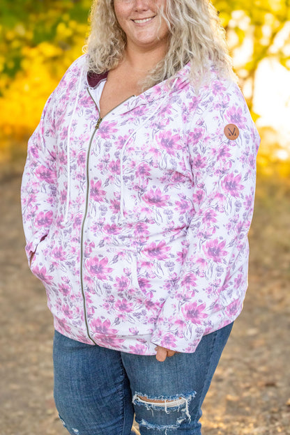 Michelle Mae Classic Fullzip Hoodie - Pink Floral and Burgundy