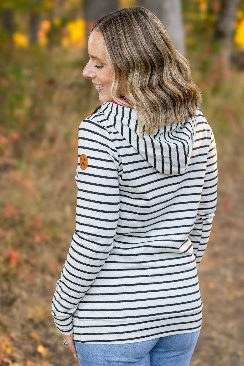 Michelle Mae HalfZip Hoodie - Oatmeal Stripes and Buffalo Plaid