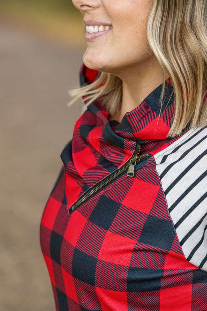 Michelle Mae Zoey ZipCowl - Buffalo Plaid and Oatmeal Stripes